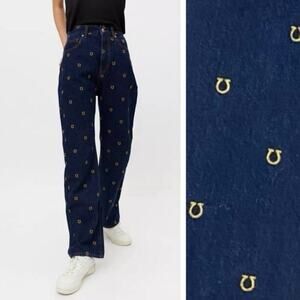 BDG Urban Outfitters Cowboy Jean Dark Wash Mid Rise Embroidery Horseshoe Size 25